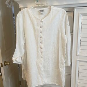 Chicos off white 100 linen tunic blouse jacket euc sz 2 or M L